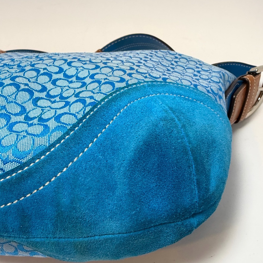 SOLD Vintage Coach Y2K Signature Print Blue Micro C Hobo Suede Shoulder Bag - Picture 11 of 15